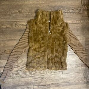 Faux Fur Vest with Knit Sleeves